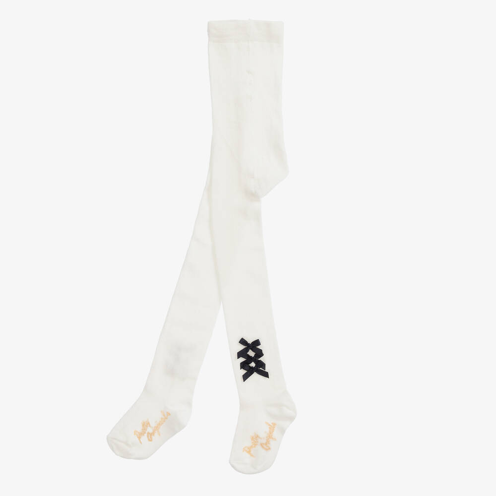 Pretty Originals-Girls Ivory Cotton Bow Tights | Childrensalon