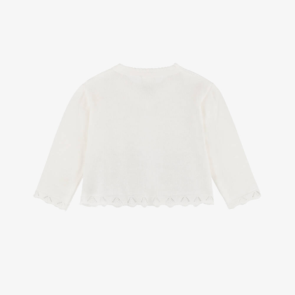 Pretty Originals-Girls Ivory Cotton Knit Cardigan with Ribbon Bows | Childrensalon