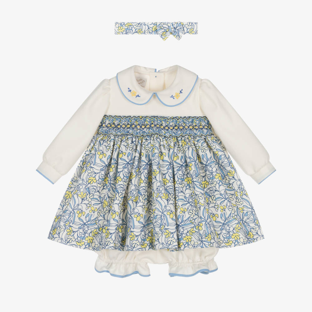 Pretty Originals-Girls Ivory Floral Smocked Dress Set | Childrensalon