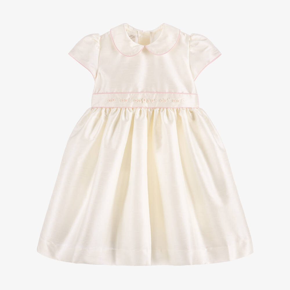 Pretty Originals-Girls Ivory Hand-Embroidered Dupion Dress | Childrensalon