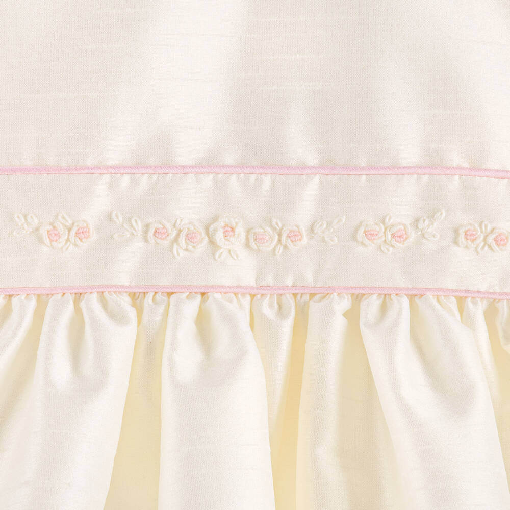 Pretty Originals-Girls Ivory Hand-Embroidered Dupion Dress | Childrensalon
