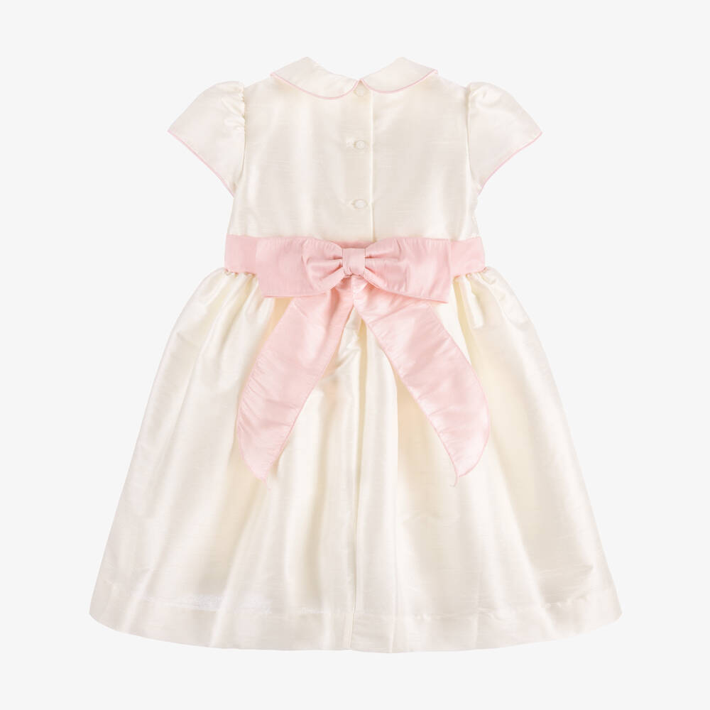 Pretty Originals-Girls Ivory Hand-Embroidered Dupion Dress | Childrensalon