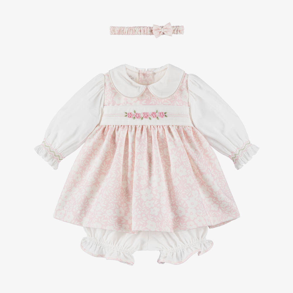 Pretty Originals-Girls Ivory & Pink Floral Embroidered Dress Set | Childrensalon