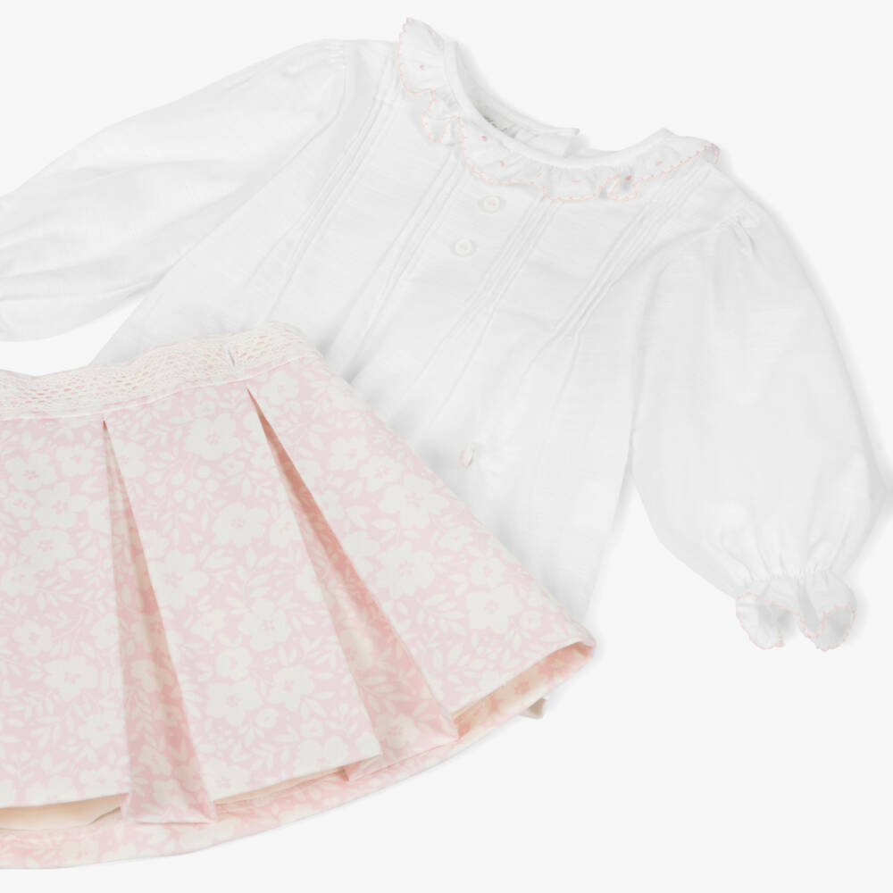 Pretty Originals-Girls Ivory & Pink Floral Skirt Set | Childrensalon