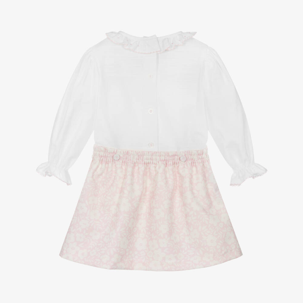 Pretty Originals-Girls Ivory & Pink Floral Skirt Set | Childrensalon
