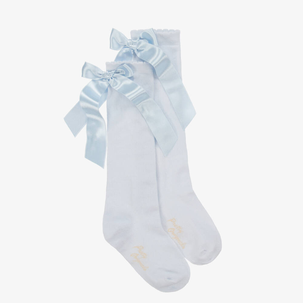 Pretty Originals-Girls Pale Blue Cotton Socks with Bow | Childrensalon