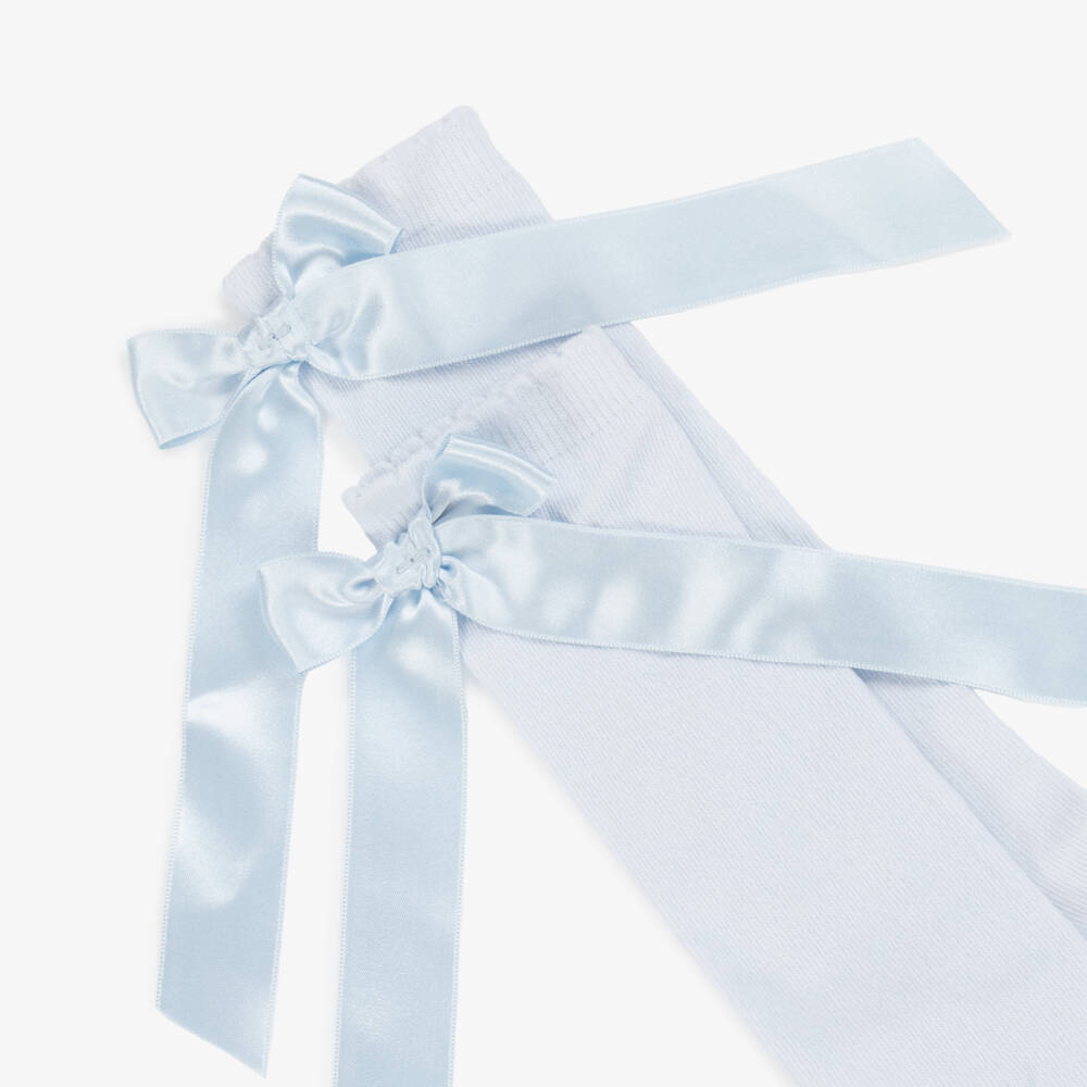 Pretty Originals-Girls Pale Blue Cotton Socks with Bow | Childrensalon