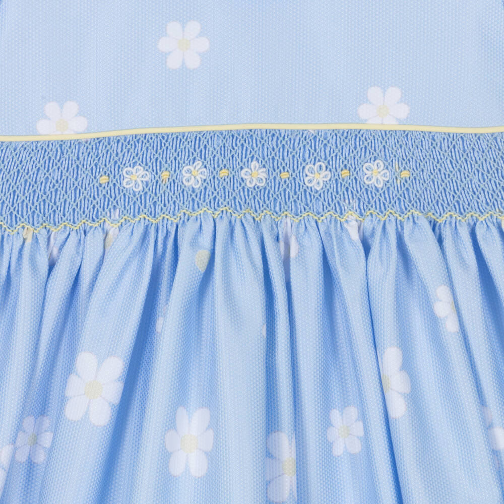 Pretty Originals-Girls Pale Blue Daisy & Gingham Dress Set with Hand Smocking | Childrensalon