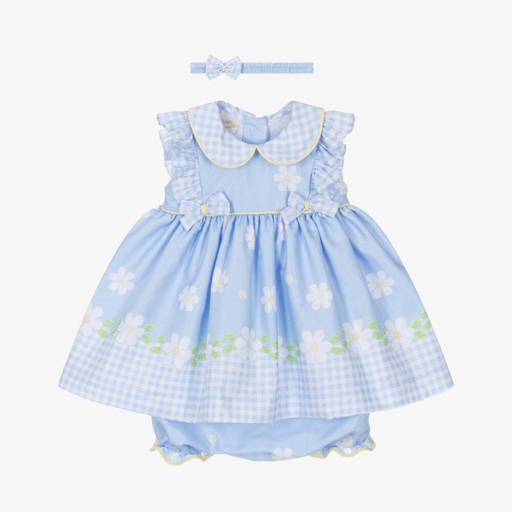 Pretty Originals-Girls Pale Blue Daisy Print Dress Set | Childrensalon