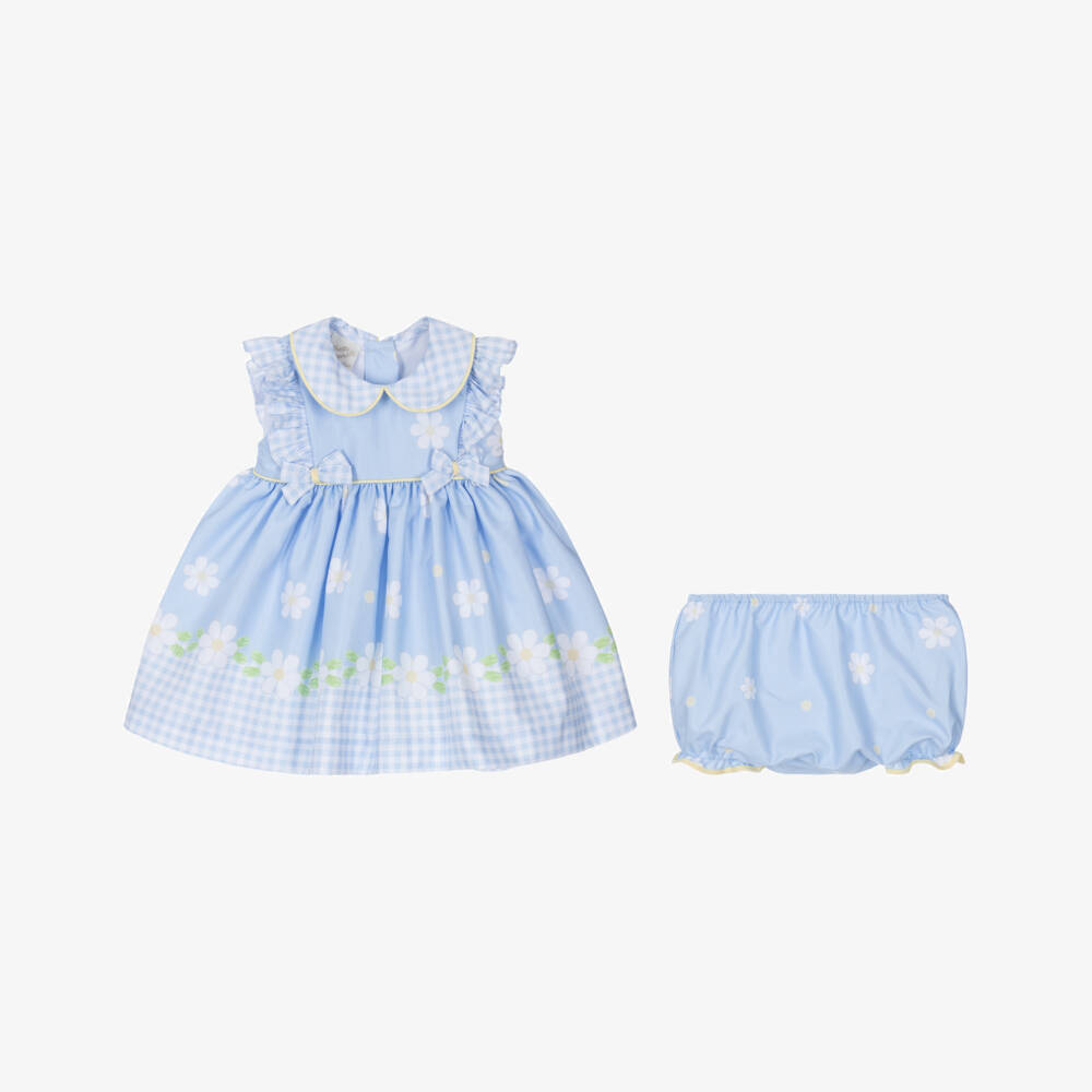 Pretty Originals-Girls Pale Blue Daisy Print Dress Set | Childrensalon