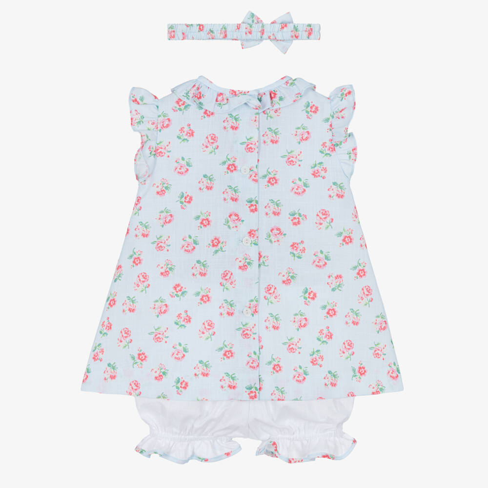 Pretty Originals-Girls Pale Blue Dress Set with Floral Print | Childrensalon
