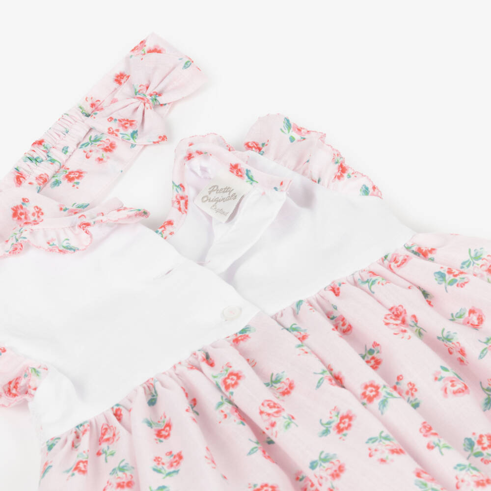 Pretty Originals-Girls Pale Pink Dress Set with Rose Floral Print | Childrensalon