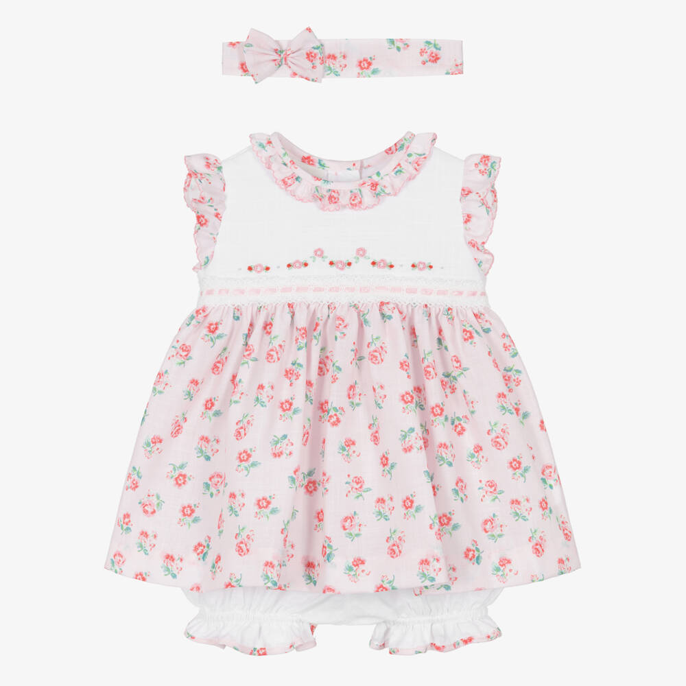 Pretty Originals-Girls Pale Pink Dress Set with Rose Floral Print | Childrensalon