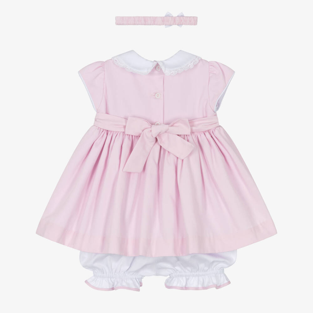 Pretty Originals-Girls Pale Pink Hand-Smocked Dress & Headband Set | Childrensalon