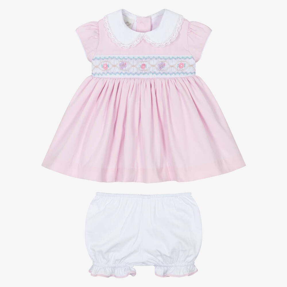 Pretty Originals-Girls Pale Pink Hand-Smocked Dress & Headband Set | Childrensalon