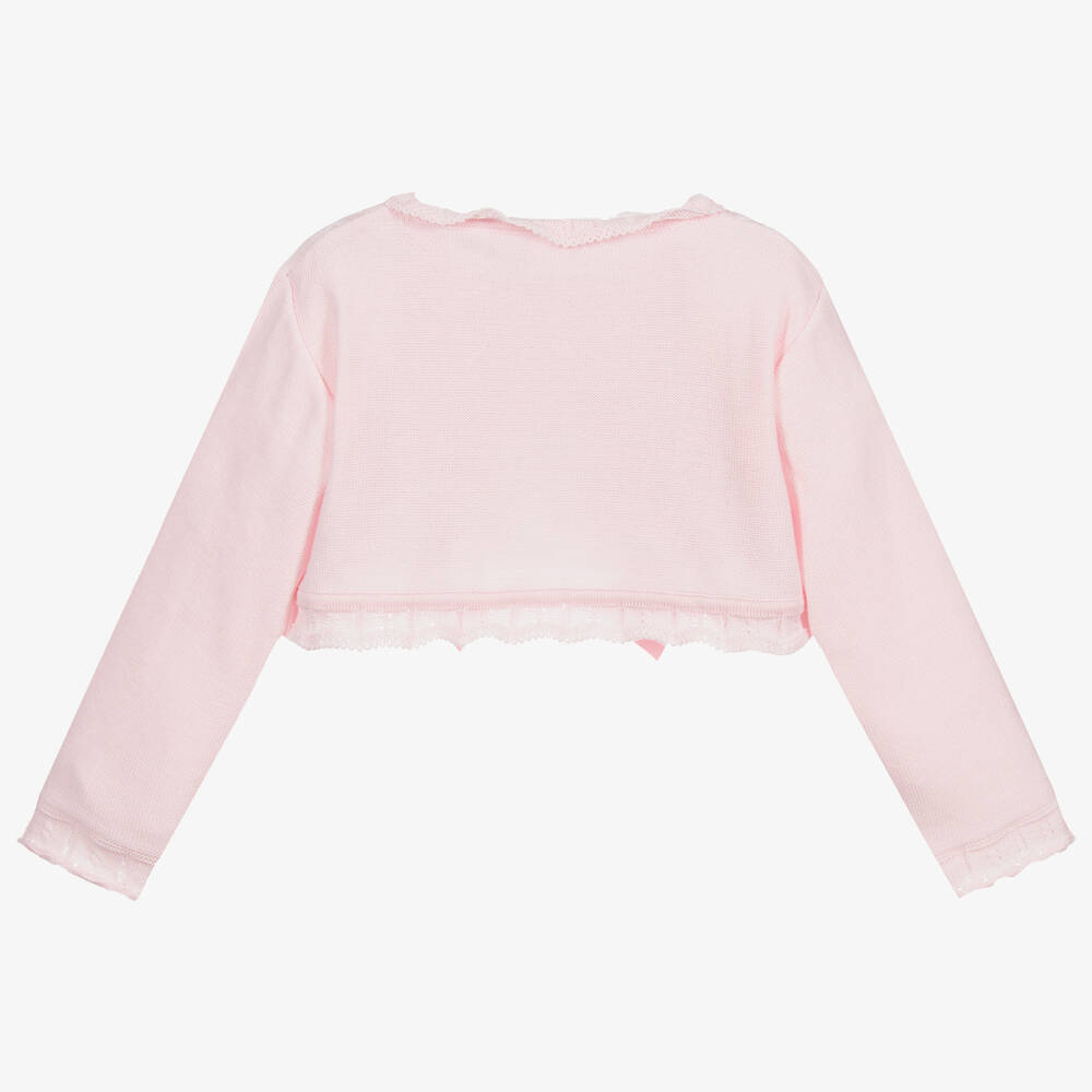 Pretty Originals-Girls Pink Cotton Knit Cardigan | Childrensalon