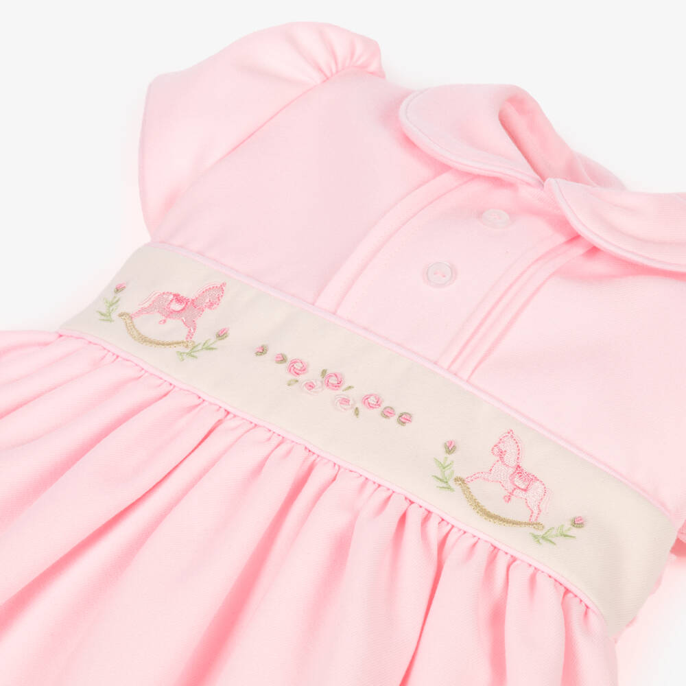 Pretty Originals-Girls Pink Dress with Rocking Horse Embroidery | Childrensalon