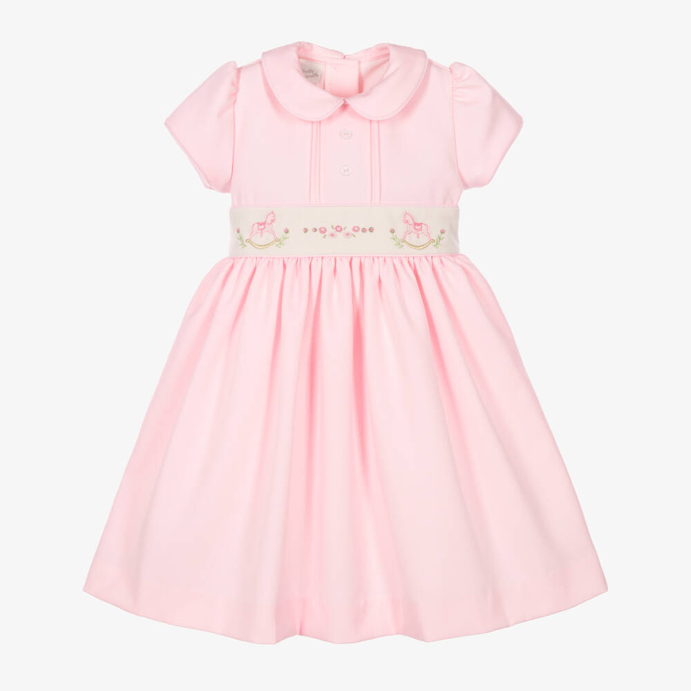 Pretty Originals-Girls Pink Dress with Rocking Horse Embroidery | Childrensalon
