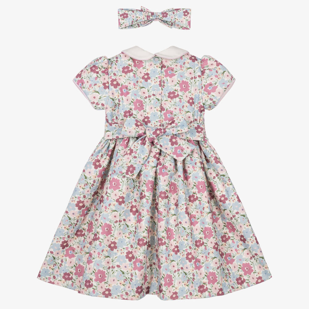 Pretty Originals-Girls Pink Floral Hand-Smocked Dress & Headband Set | Childrensalon