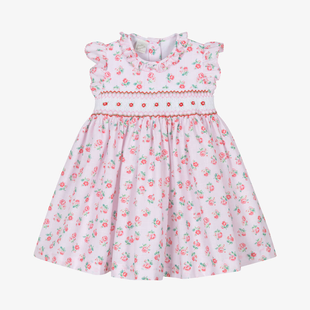 Pretty Originals-فستان بتطريز سموك لون زهري للبنات  | Childrensalon