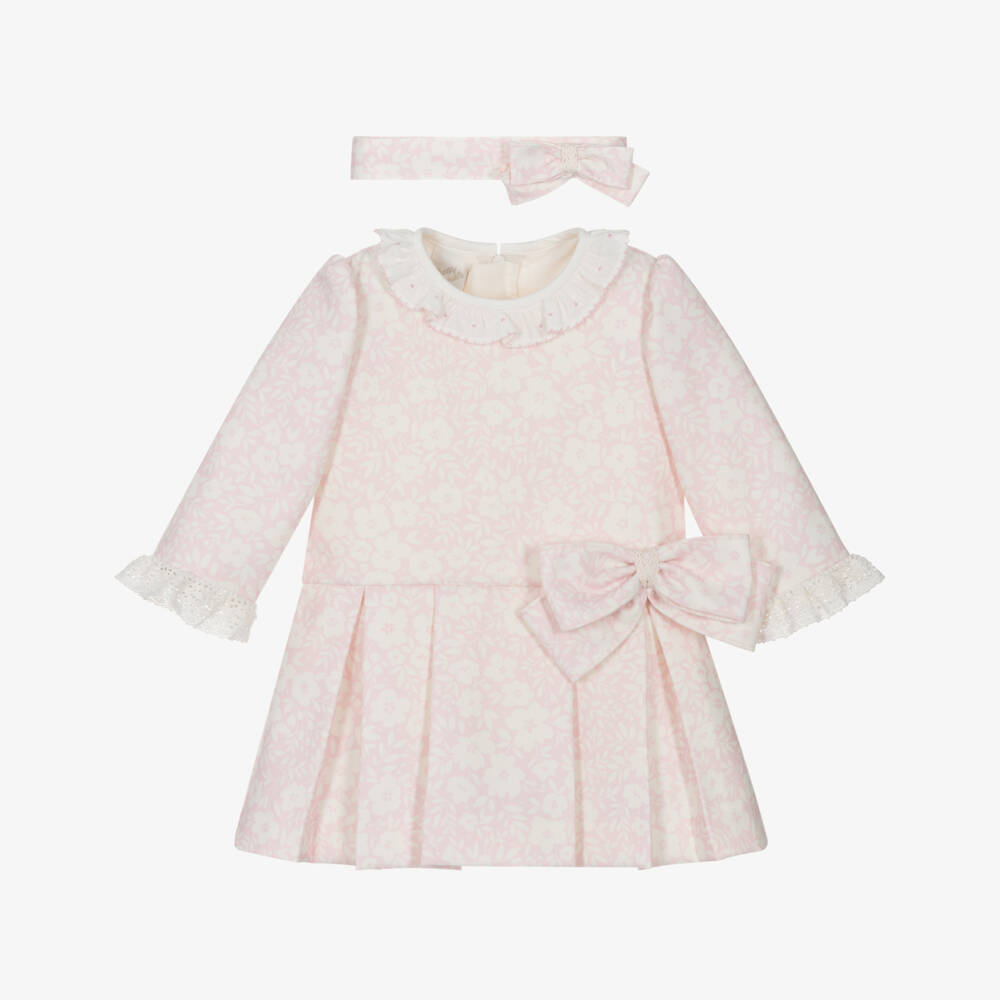Pretty Originals-Girls Pink & Ivory Floral Twill Dress Set | Childrensalon