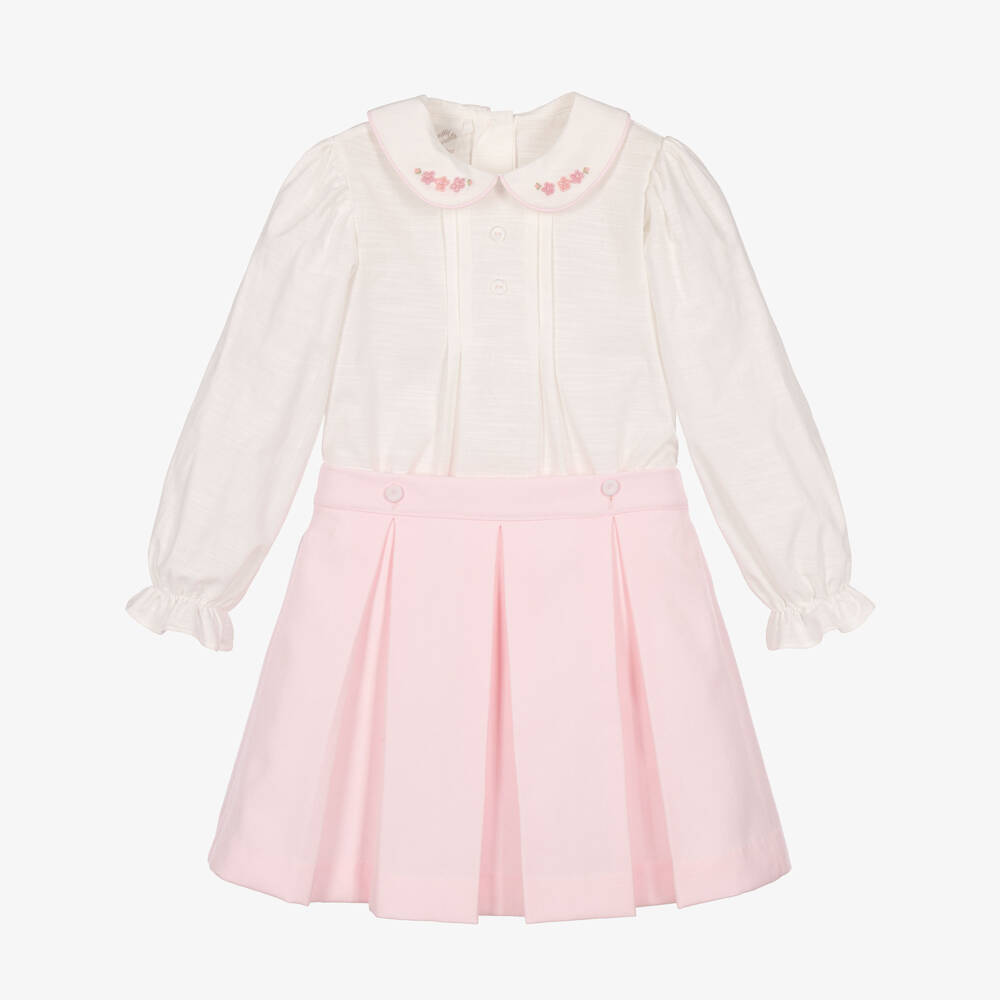 Pretty Originals-Girls Pink & Off-White Pleated Skirt Set | Childrensalon