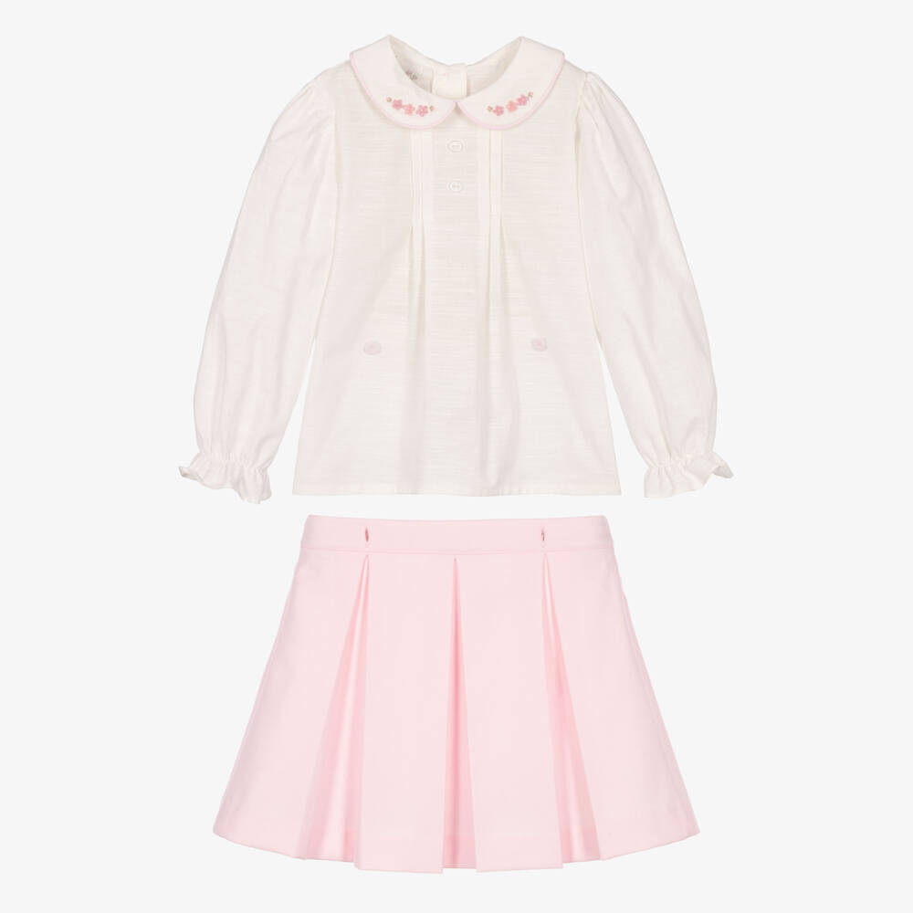 Pretty Originals-Girls Pink & Off-White Pleated Skirt Set | Childrensalon