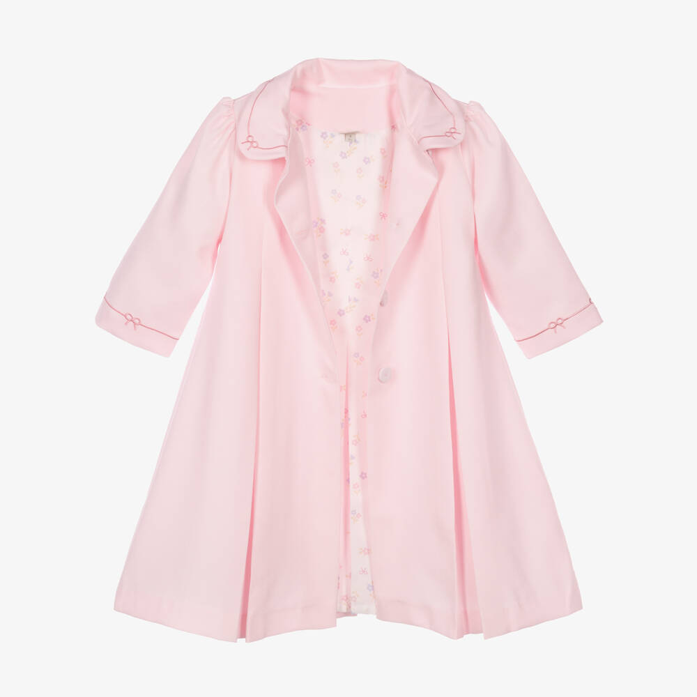 Pretty Originals-Girls Pink Twill Coat & Hat Set with Bow Embroidery | Childrensalon