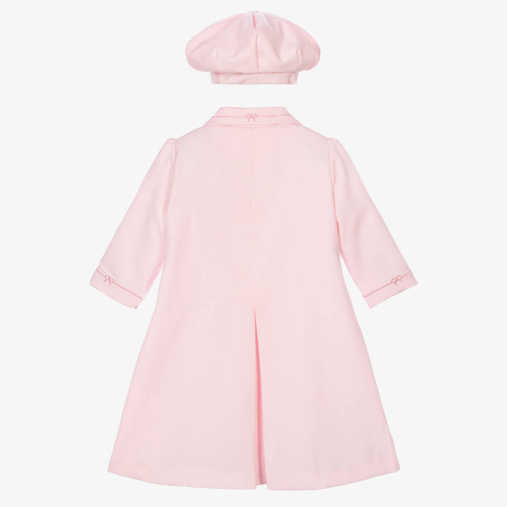 Pretty Originals-Girls Pink Twill Coat & Hat Set with Bow Embroidery | Childrensalon