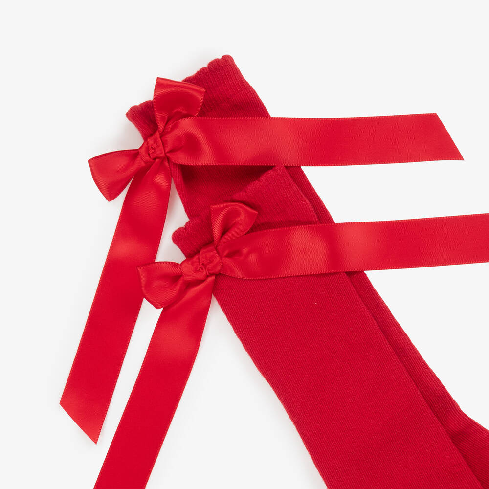 Pretty Originals-Girls Red Cotton Bow Socks | Childrensalon