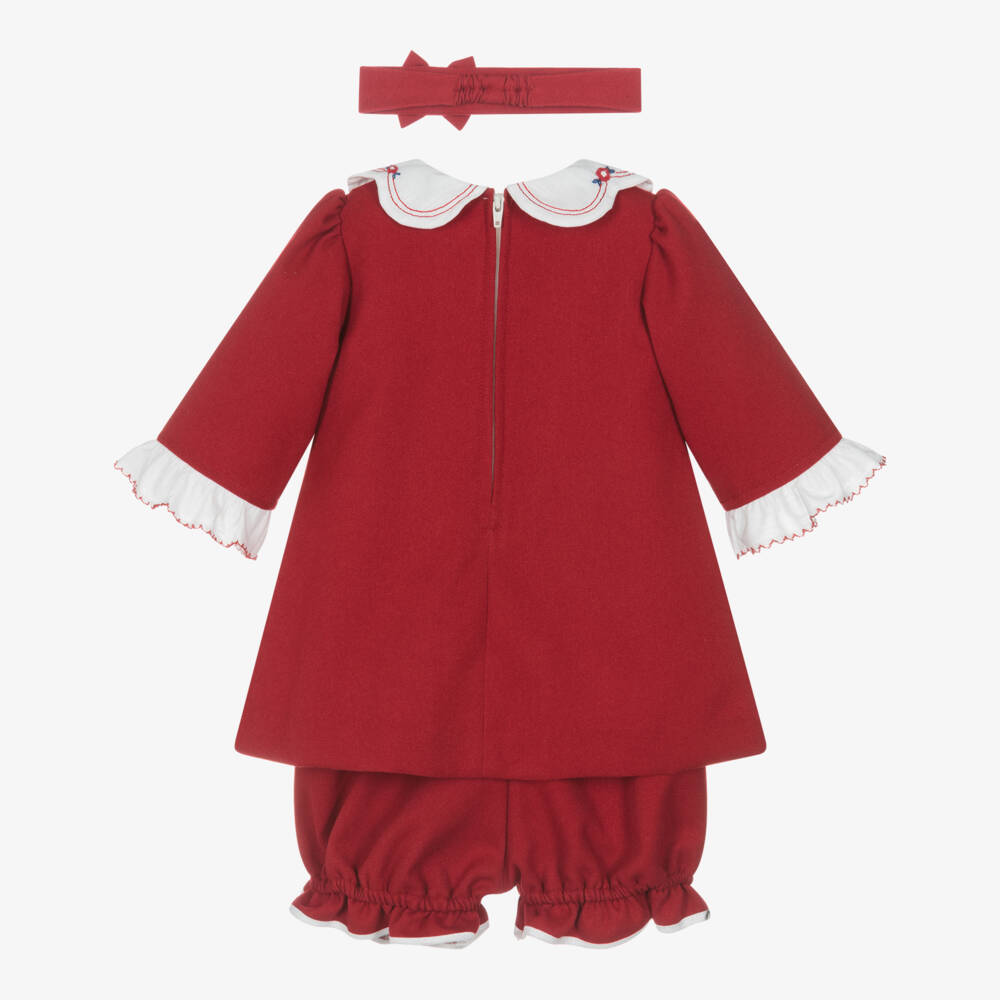 Pretty Originals-طقم فستان بياقة مطرزة لون أحمر للبنات | Childrensalon