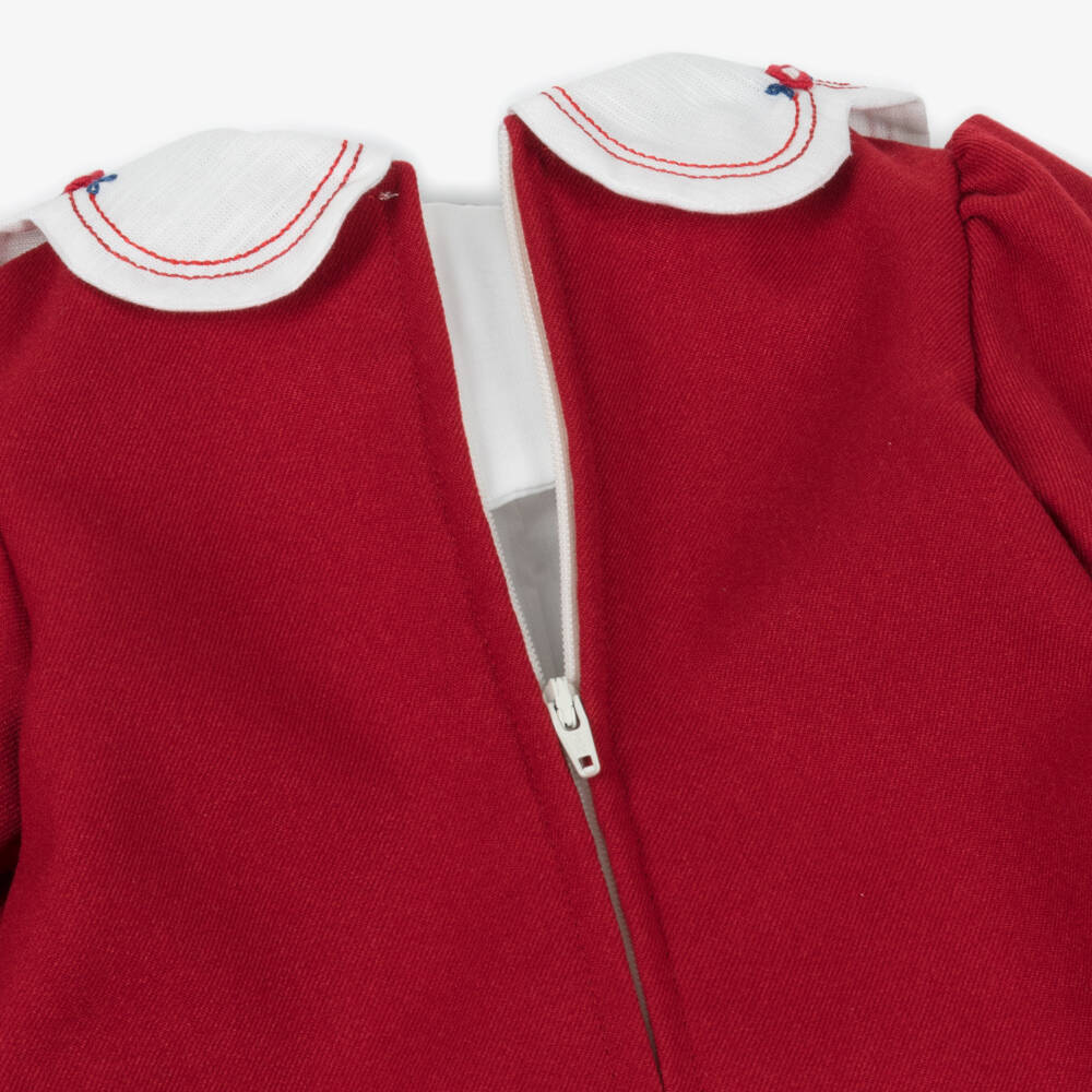 Pretty Originals-طقم فستان بياقة مطرزة لون أحمر للبنات | Childrensalon