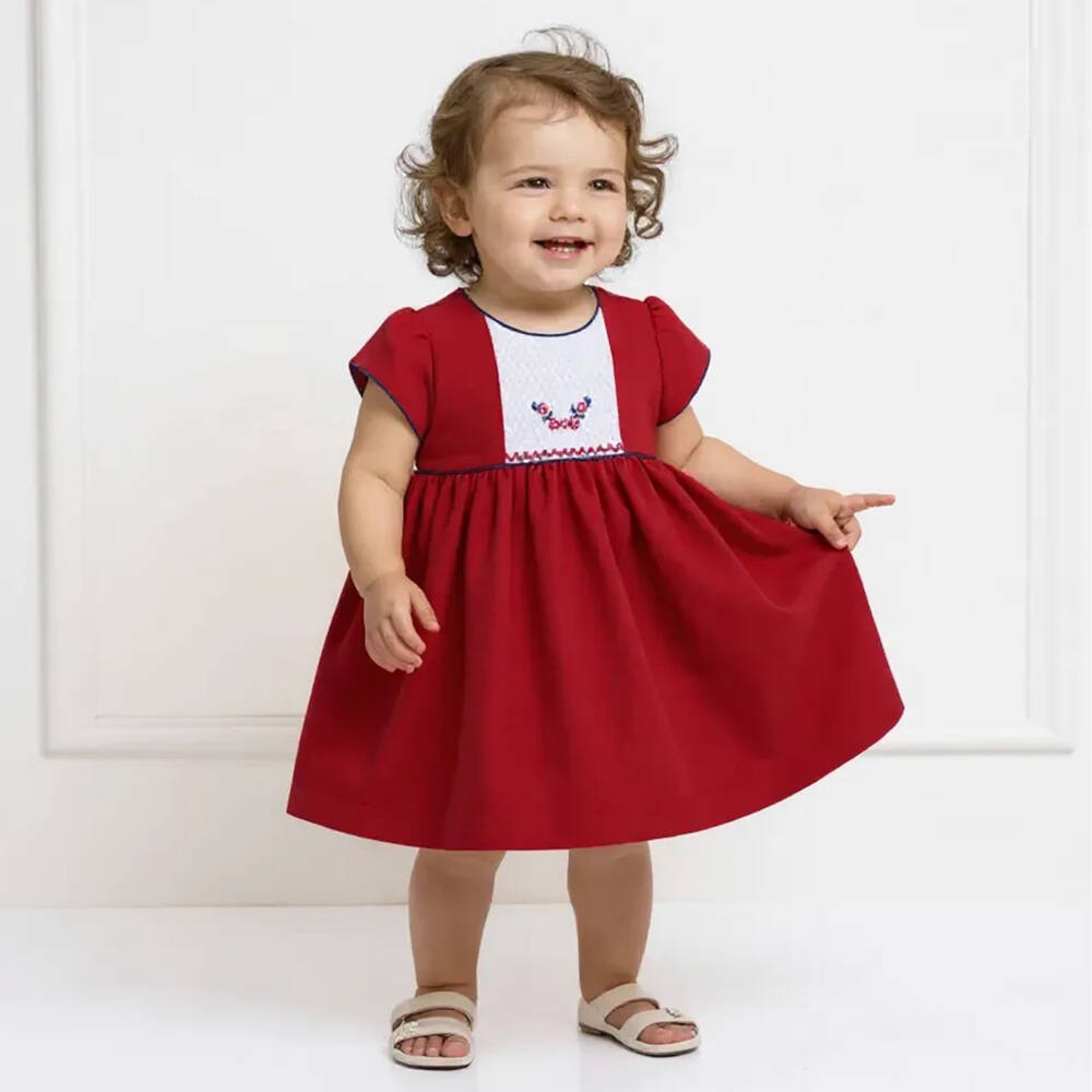 Pretty Originals-Girls Red Hand Smocked & Embroidered Dress | Childrensalon