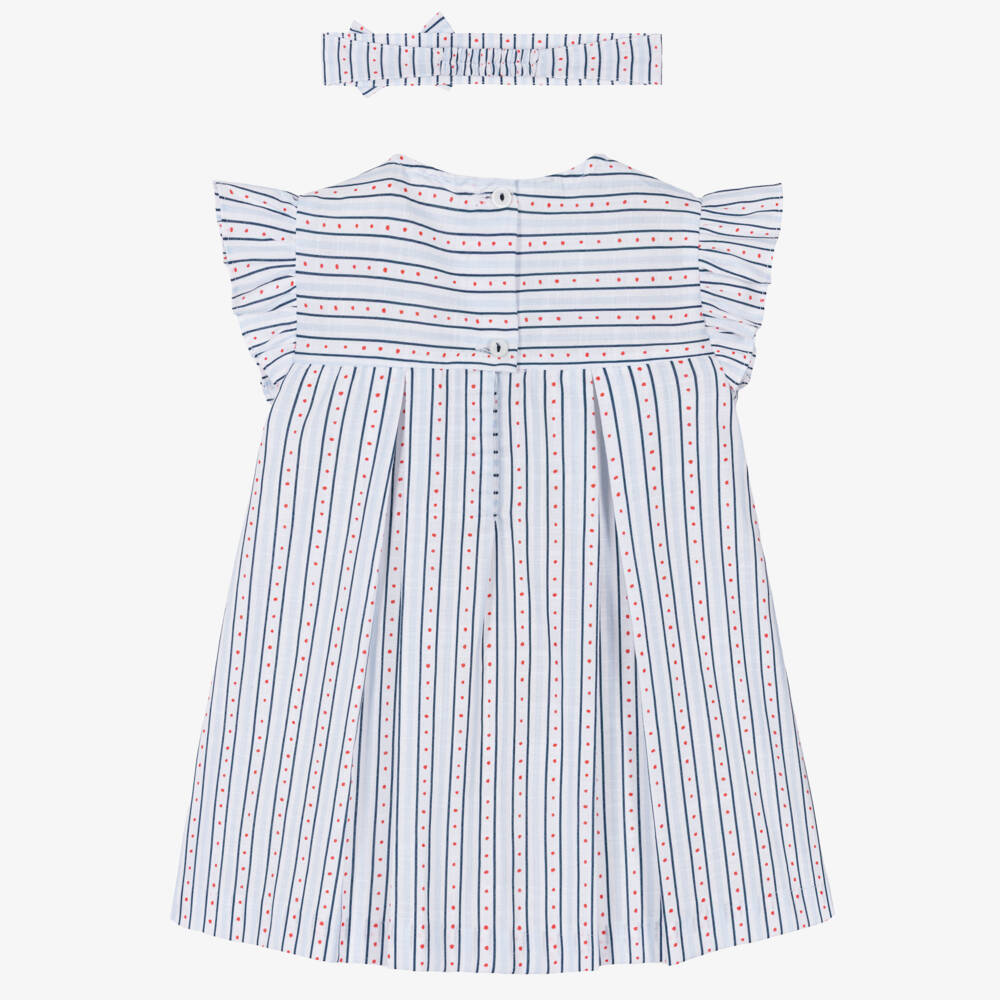 Pretty Originals-Girls White & Blue Cotton Sailor Dress & Headband Set | Childrensalon