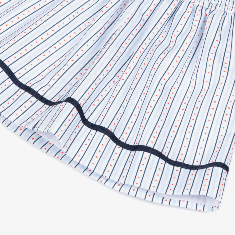 Pretty Originals-Girls White & Blue Striped Cotton Skirt Set | Childrensalon