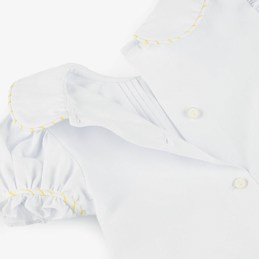 Pretty Originals-Girls White Buster Suit with Pink & Yellow Floral Print | Childrensalon