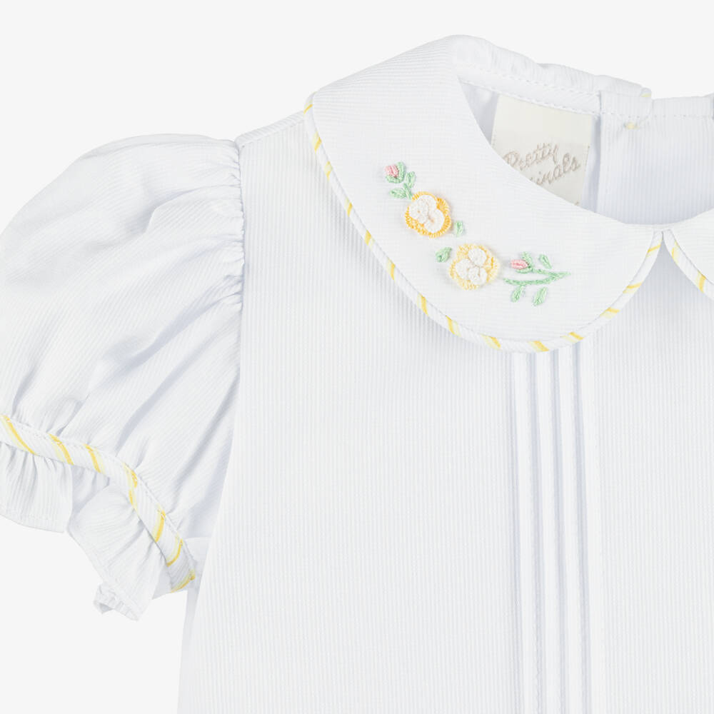 Pretty Originals-Girls White Buster Suit with Yellow & Pink Floral Print | Childrensalon