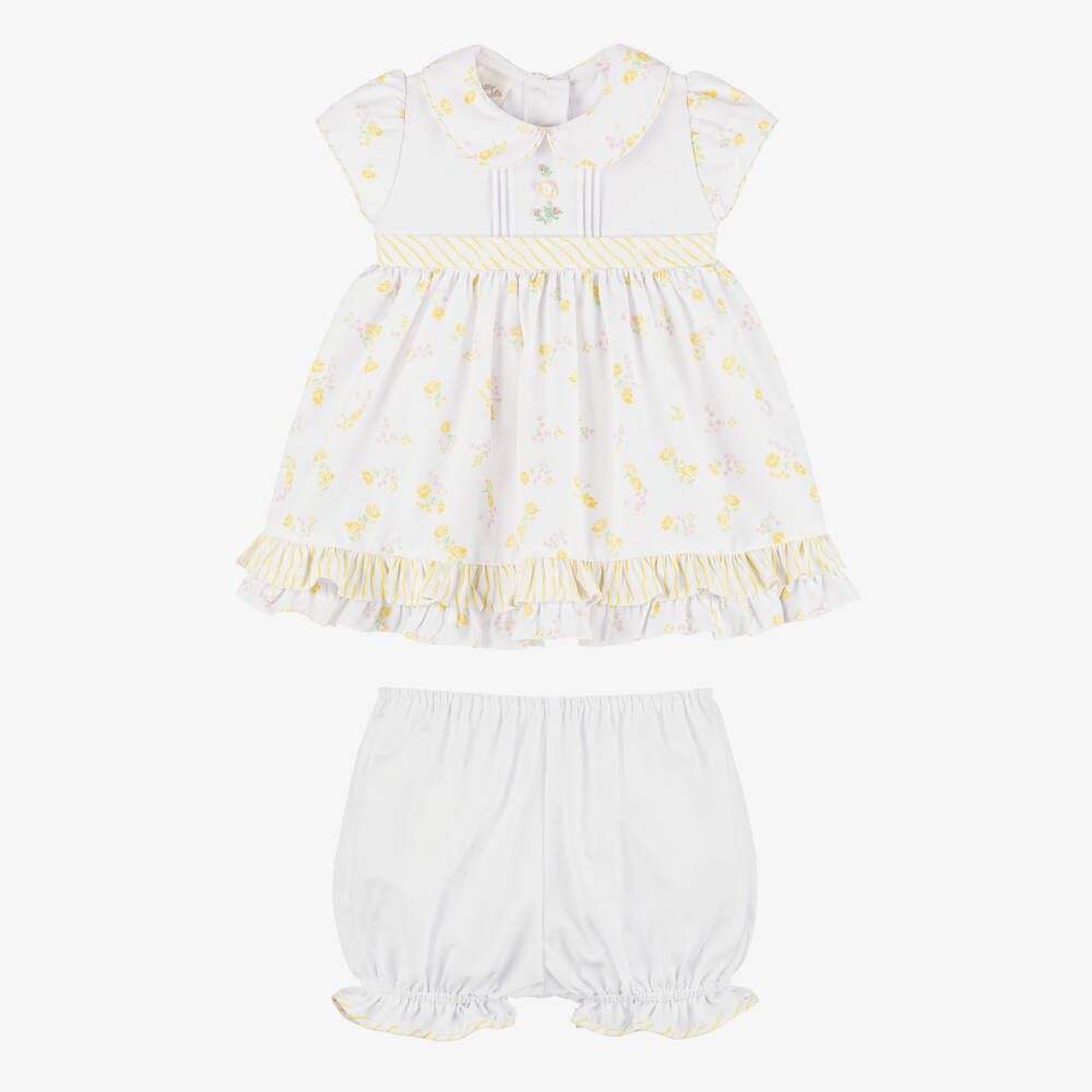 Pretty Originals-Girls White Dress Set with Pink & Yellow Floral Print | Childrensalon