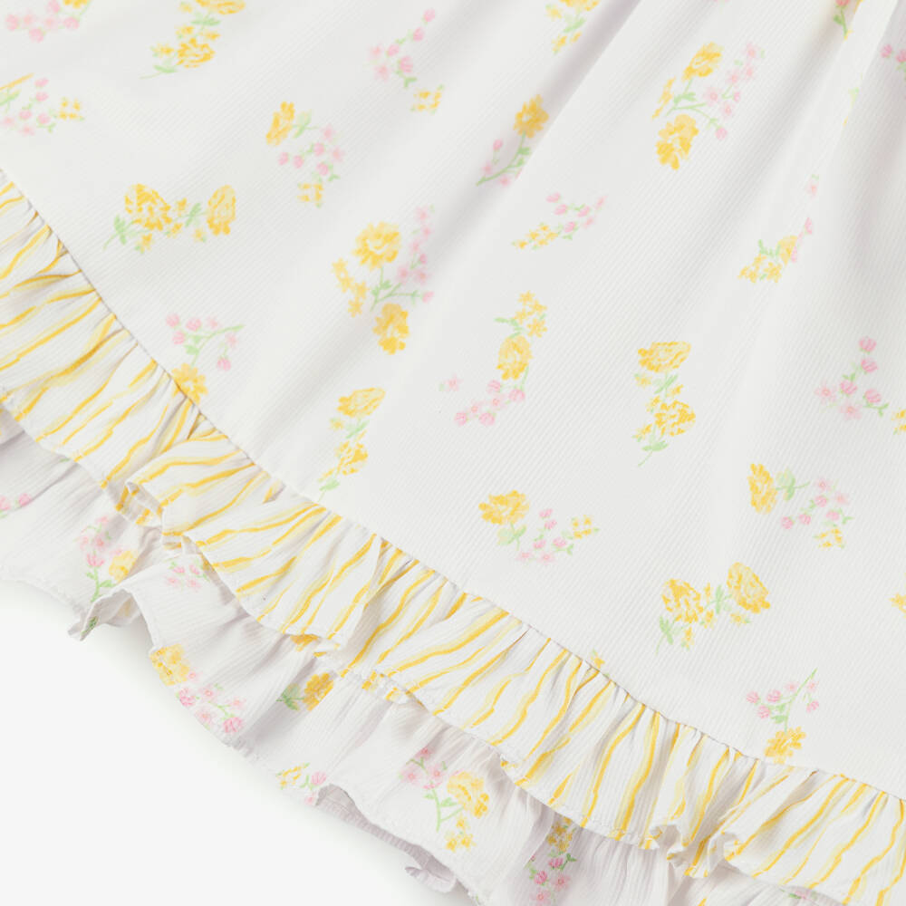 Pretty Originals-Girls White Dress Set with Pink & Yellow Floral Print | Childrensalon