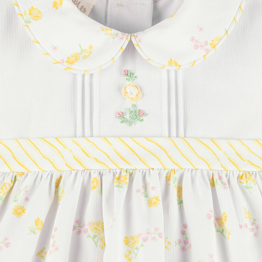 Pretty Originals-Girls White Dress Set with Pink & Yellow Floral Print | Childrensalon