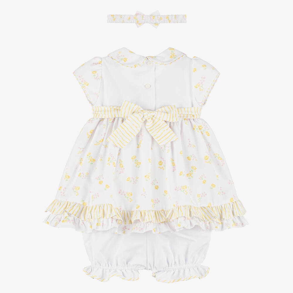 Pretty Originals-Girls White Dress Set with Pink & Yellow Floral Print | Childrensalon