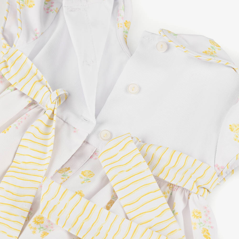 Pretty Originals-Girls White Dress Set with Pink & Yellow Floral Print | Childrensalon