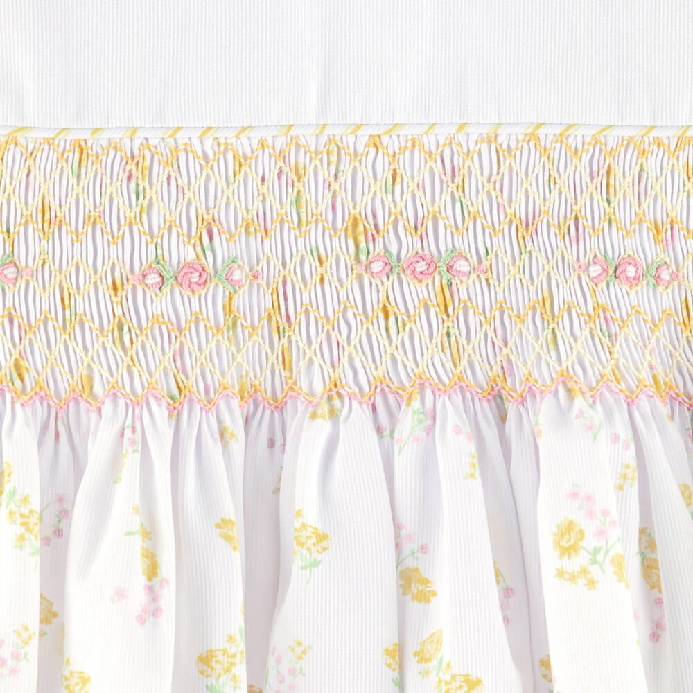 Pretty Originals-Платье бело-желтое с розовым цветочным принтом для девочек | Childrensalon