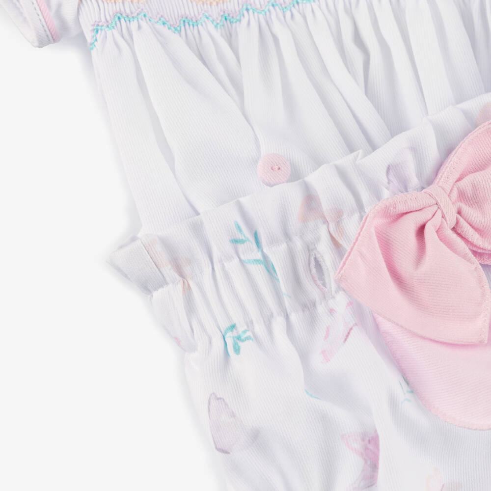 Pretty Originals-Girls White Hand-Smocked Buster Suit | Childrensalon