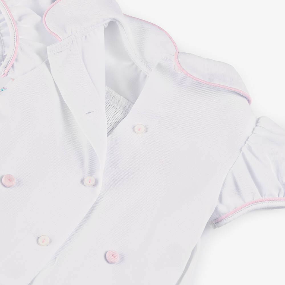 Pretty Originals-Girls White Hand-Smocked Buster Suit | Childrensalon