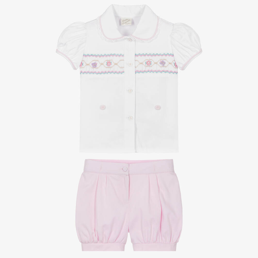 Pretty Originals-طقم شورت قطن لون أبيض وزهري للبنات | Childrensalon