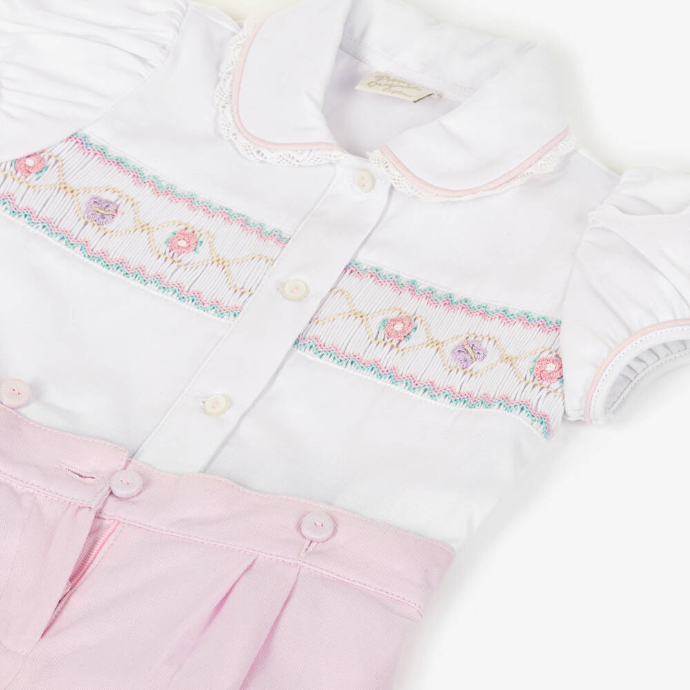 Pretty Originals-طقم شورت قطن لون أبيض وزهري للبنات | Childrensalon