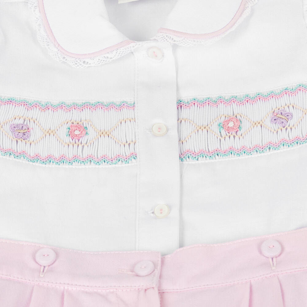 Pretty Originals-طقم شورت قطن لون أبيض وزهري للبنات | Childrensalon