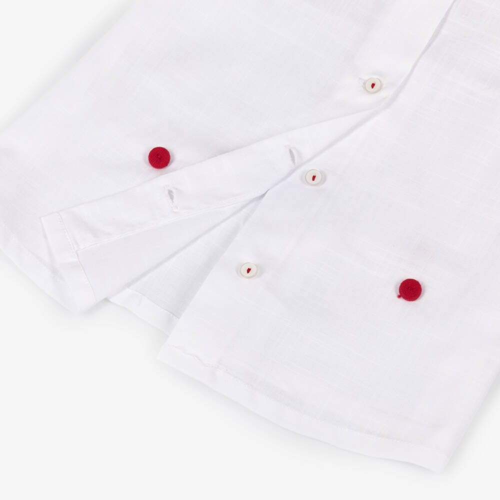 Pretty Originals-Girls White & Red Cotton Buster Suit with Hand Smocking | Childrensalon