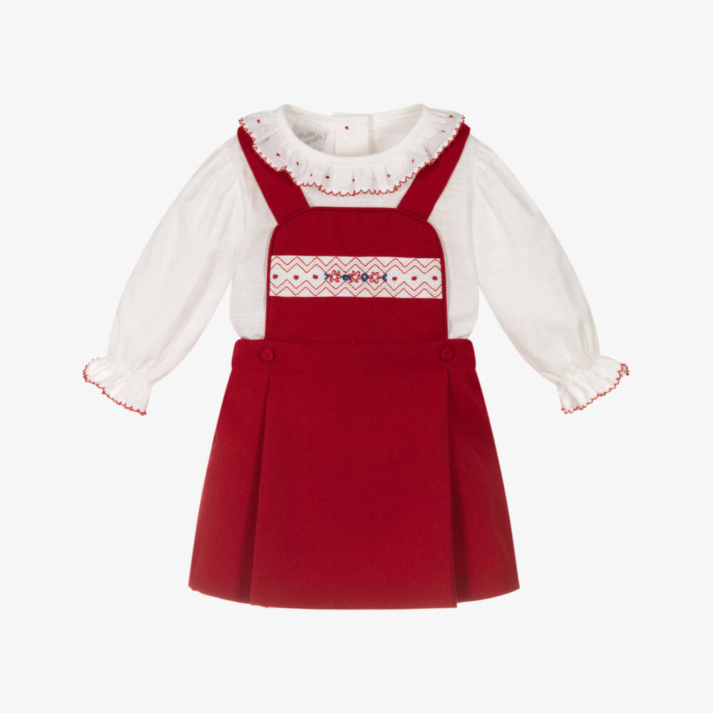 Pretty Originals-Girls White & Red Pinafore Dress Set | Childrensalon